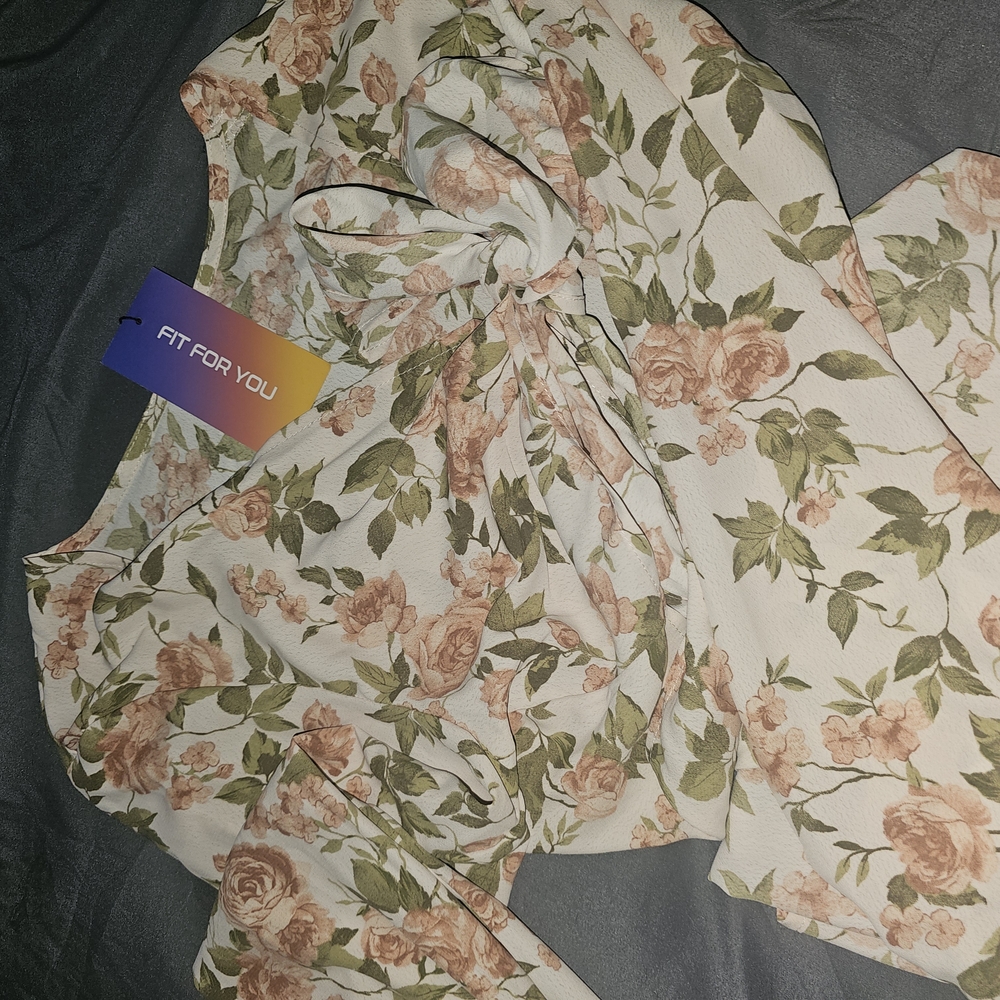 Floral Women's Top - Cream and Green
